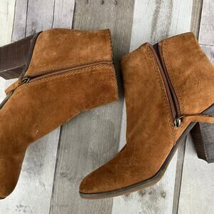 Aldo Suede Boots 8.5 Tan Leather Zipper Ankle Chunky Heel Western Boho Casual